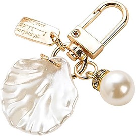 Wentoenapp Gold Pendant Handbag Rhinestones Keychain Keyring Shell Purse Charm Crystal Pearl Keychains Car Ring Accessories, Car Keychain