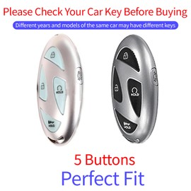 CAERSAT for Hyundai Ioniq 6 Key Fob Cover TPU with Keychain Key Case Holder 360 Degree Protection for Hyundai Ioniq 6 Grandeur GN7 KONA 2023 2024 (5 Buttons, A White)