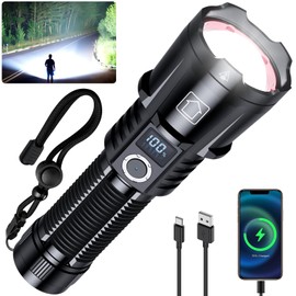 baibian Rechargeable Flashlights 4000.000 High Lumens, Super Bright Flashlight High Powered Tactical Flashlight, 6 Modes with LCD Power Display, Zoomable, Waterproof Handheld Flash Light for Emergency