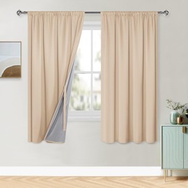 XWZO 100% Opaque Ruffle Tape Curtains, Set of 2 Double-Layer Thick and Heavy Curtains Bedroom Curtains, 175 x 140 cm (H x W), Cream