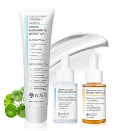 WEUD Skin Care Coreano 3 En 1 Kit, con 1 Crema Hidratante Niacinamida  1 Serum Centella Asiatica  1 Serum Péptidos Propóleo, Kit Cuidado Facial Mujer 