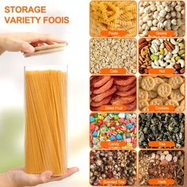 YUEYEE Glass Containers with Lid,Glass Spaghetti Storage Jar with Bamboo Lids Transparent Glass Jars with Lids for Noodles Pasta Rice Flour Cereal Container (2 pack 71 OZ)
