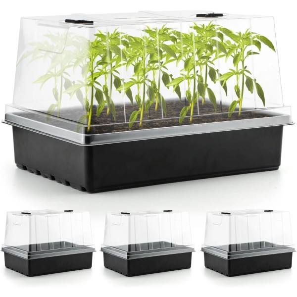 Unbranded 4-Pack Seed Starter Trays with Humidity Domes for Microgreens
