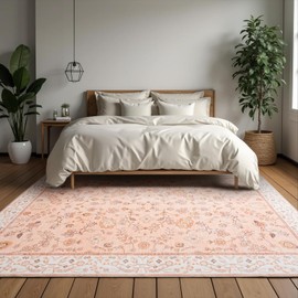 CRYPTOLITE Boho Area Rugs 5x7 Floral Rugs for Living Room Washable Non Slip Low Pile Soft Carpet for Living Room Bedroom Dinning Room