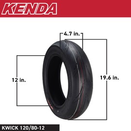 Kenda KD2 Kwick (KD2) 120/80-12 Rear Tire for Motorcycle & Scooter w/Keychain - Radial Tire with Top-Speed Stability & Excellent Wet Grip - Fit with Honda Grom (120/80-12)