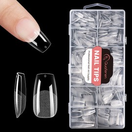Quaferen Coffin Nails Tips Medium: 504pcs Pre-shape Acrylic Fake Nail Tips Coffin - 12 Sizes Soft Gel Full Cover Clear Gelly Press on False Tip for Nail Extension Salon Home