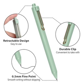 Valtiner 12Pcs Retractable Gel Black Ink Pens, 0.5 mm Fine Point Pen, Aesthetic Morandi Style, Quick Dry, Smooth Writing, Journaling Note Taking School Office Supplies (12-Piece Green)