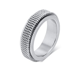 YIFSIY Fidget Ring for Anxiety Stainless Steel Mesh Braided Chain Spinner Ring White Gold Plated Jewelry for Men/Women Size 10