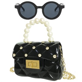 RONGTENG Little Girls Handbags with Round Sunglasses,Toddler Purse Mini Cute Crossbody Bags Princess Flap Handbags for Kids (Black)