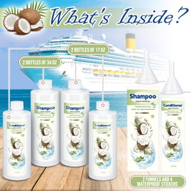 SiliFine 4 Pcs 17 oz 34 oz Extra Large Plastic Flask Kit Fake Shampoo Conditioner Flasks Kit Leak Proof Cruise Bottle Plastic Container, Fake Bottles for Cruises, Beach Essentials