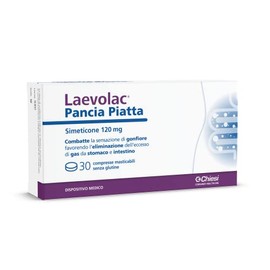 Laevolac Pancia Piatta - Per il Trattamento Sintomatico di Gonfiore Gastrointestinale, Flatulenza e Meteorismo, a Base di Simeticone, Senza Glutine - Confezione da 30 compresse masticabili