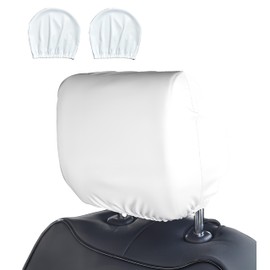 Car Headrest Cover, Machine Washable, Antibacterial, Polyester, Set of 2, One Size Fits Most, 5 Seconds Installation (White)