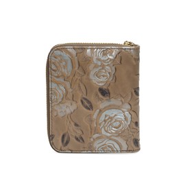 ArtsEye Women's Floral Embossed Genuine Leather Short Zip Around Wallet Clutch Purse (Gray Rose)