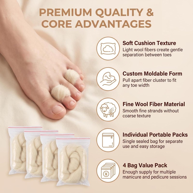 4Pcs Lambs Wool Padding for Toes