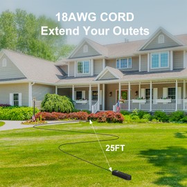 Outdoor Power Strip Weatherproof, 25FT Heavy Duty Outdoor Extension Cord with 3 Outlets, Overload Protection, IPX4 Waterproof, Surge Protector for Kitchen, Bathroom, Patio (25FT-Black)