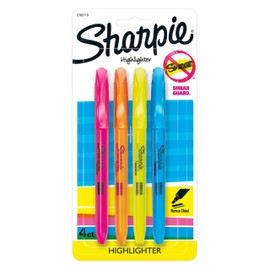 Sharpie Pocket Style Highlighters, Chisel Tip, Assorted Fluorescent, 4 Pack