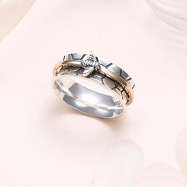 DAOSHANG - Anillo giratorio de plata de ley para mujer, anillo clásico de banda ancha para aliviar la ansiedad y el estrés, regalo para mujeres y adolescentes, Plata de ley, Sin piedras preciosas