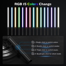 LCMAOKE 2 Pack Lightsaber, 15 Colors and 4 Modes Light up Light Saber for Dueling, 2-in-1 RGB Detachable USB Charge, Gifts Toys for Kids Adults Birthday Christmas Thanksgiving