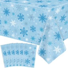 6 Pack Christmas Snowflake Party Tablecloth Blue Snowflake Xmas Party Table Cover 51X86In for Christmas Holiday New Year Party Supplies Decorations
