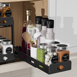 ZDDLOINP Spice Rack Organizer for Cabinet, Pull Out Spice Rack, Heavy Duty Sliding Spice Rack Fits Spices, Sauces, Canned Food, W4.3*D10.6*H2.8 Inch