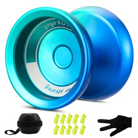 YOYOSTUDIO Yoyo Profesional YoYo sin Respuesta para Niños 8-12, Yoyo Fingerspin para Adultos Niños Principiantes, Yoyo Truco Metal, YoYo Profesional con 10 Cuerdas, Estuche y Guantes (Azul y Verde)