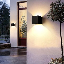 Easyusahome 15W Outdoor Wall Light 3000K Up and Down Square LED Modern Wall Sconce Adjustable Black Porch Light IP65 Waterproof Aluminum Exterior Fixture for,Stair,Garage,Patio,Garden (2 Pack)