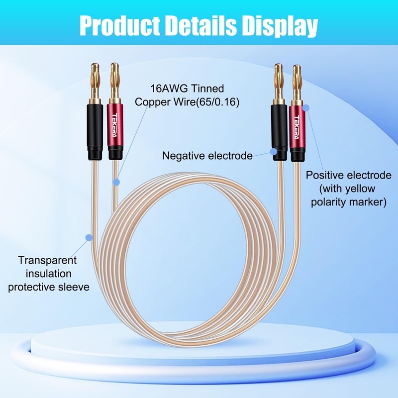 TEKERA Speaker Cable with Banana Tip Plugs, 1M Speaker Cable