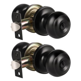 KNOBWELL 2 Pack Bedroom Door Locks, Exterior Locks with Key, Locking Door Knobs, Matte Black
