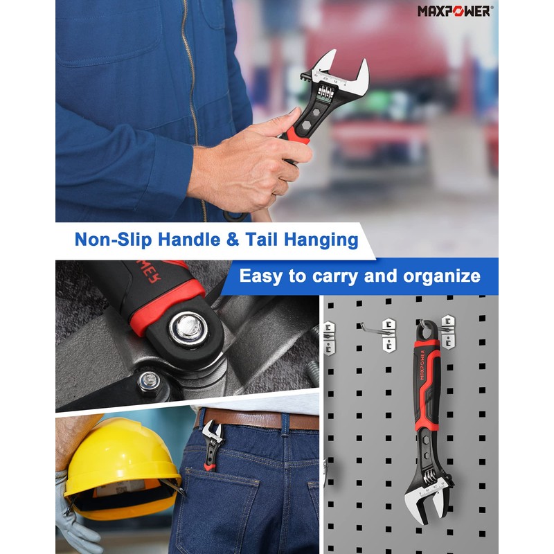 MAXPOWER 8 Inch Adjustable Wrench, 3-in-1 CR V Steel Spanner