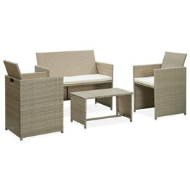 vidaXL 4-Piece Patio Lounge Set-Cream White Cushions-Weather-Resistant Beige Poly-Rattan-Sturdy Steel Frame-Easy to Clean-Home Garden Terrace Furniture