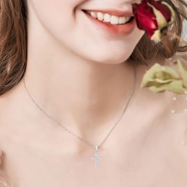 TIZU Women's Cross Necklace, CZ Cross Pendant Necklace Made of Stainless Steel Jewellery for Women, Girls, Stainless Steel, Cubic Zirconia
