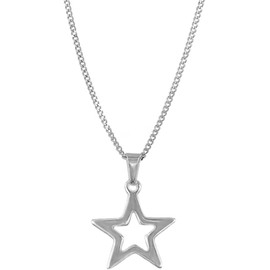 Dainty Hollow Star Simple Choker Necklace for Women Delicate Stainless Steel Silver Plated Minimalist Star Pendant Necklaces Chain Christmas Party Trendy Jewelry (Silvery, One size)