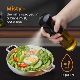 WANKODA Oil Sprayer For Cooking, 2024 Newest Upgraded Olive Oil Sprayer and Dispenser for Kitchen, Food Grade Oil Spray Bottle for Cooking, Air Fryer, Deep Frying, BBQ (Black, 220ml)