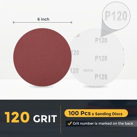 HARFINGTON 100 Pcs 6 Inch Sanding Disc 120 Grit Hook and Loop Sandpaper Random Orbital Sander Pads for Woodworking Automotive Metal Polishing