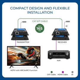 OREI eARC & SPDIF Audio only HDMI Extender Balun Over Single CAT5e/6/7 ARC Audio Return Channels Through HDMI Up to 165 Ft - PoC, CEC Contol