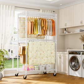 ULIFHOME P5 Rolling Clothes Rack, Clothing Racks for Hanging Clothes, Heavy Duty Garment Rack with Wheels, 3-Tier Portable Closet Rack 39.4'' W × 20.5'' D × 80.5'' H, Max Load 655 LBS, White