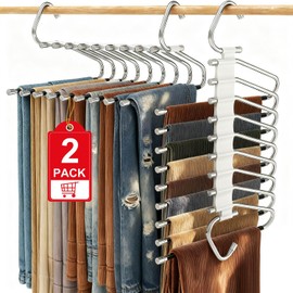Perchas Multifuncionales Tipo S de 9 Niveles, Acero Inoxidable, Plegables y Antideslizantes, Ahorro de Espacio, Organizador para Pantalones, Faldas y 