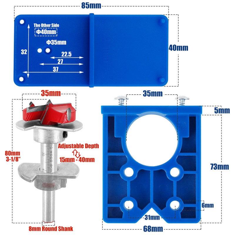 Yakamoz 35mm Concealed Hinge Jig Kit - Adjustable Depth Carbide