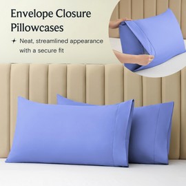 LuxClub Collection Pillowcases 2 Pack - Eco Friendly Wrinkle Free Cooling Pillow Cases with Satin Trim - Machine Washable Hotel Bedding Silky Soft - Violet Blue King