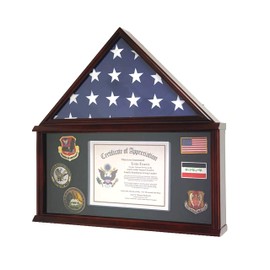 DECOMIL - Large Military Shadow Box Frame Memorial Burial Funeral Flag Display Case for 5' X 9.5' Flag, Solid Wood (Cherry)