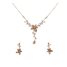 Faship Gorgeous CZ Crystal Floral Necklace Earrings Set, Cubic Zirconia, Cubic Zirconia