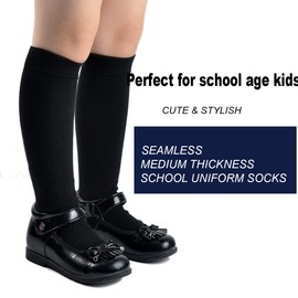 Marchare Girls Knee High Socks Kids Boys School Uniform Seamless Cotton Socks Stockings Black 6 Pack 5-7 Years