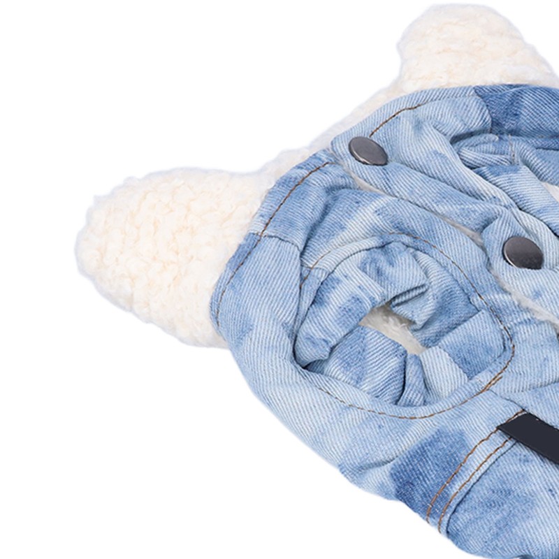 Dog Jean Coat Warm Cold Weather Plush Denim Pet Jacket