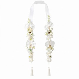 White Wedding Floral Ribbon Garland Hanging Decoration for Bridal Ceremony, Arch, Reception Backdrop and Party Decor