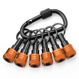 Enhanced Non-Slip Bit Holder Key Chain 6pc, 1/4 Inch Hex Shank Bit Holders, Impact Bits Holder for Screwdriver & Drill bits, Quick Release Bit Holder w/Black Keychain, Cool Gifts for Men, Orange