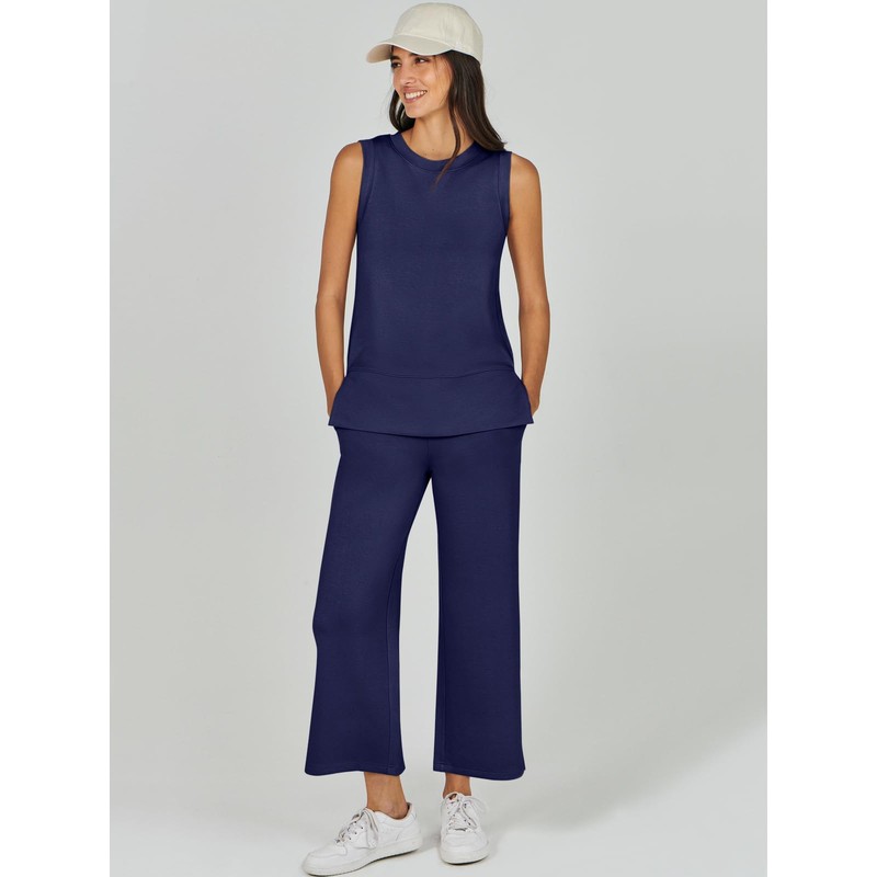 ANRABESS Women's 2 Piece Sets Summer Outfits Sleeveless Wide Leg