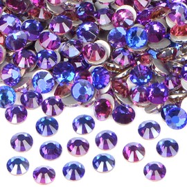 1440PCS Art Nail Rhinestones non Hotfix Glue Fix Round Crystals Glass Flatback for DIY Jewelry Making with one Picking Pen (ss12 1440pcs, Purple Velvet)