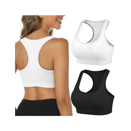 Buauty 2 Packs Sports Bras for Women,Medium Support Sports Bra Push Up Racerback Removeable Pads, Yoga Gym Athletic Bras, Compression Bralettes with Built Workout Bras, Black+White M
