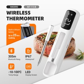 INKBIRD Mini Wireless Meat Thermometer INT-11I-B Bluetooth 5.4 BBQ Food Probe IP67 Waterproof LED Display for BBQ Grill Oven Smoker Outdoor Camping Kitchen