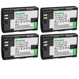 Kastar Battery 4 Pack for LP-E6 LP-E6N, EOS 60D 60Da EOS 70D XC10, EOS 5D Mark II 5D Mark III 5D Mark IV, EOS 5DS 5DS R, EOS 6D 7D Mark II and BG-E14 BG-E13 BG-E11 BG-E9 BG-E7 BG-E6 Grip